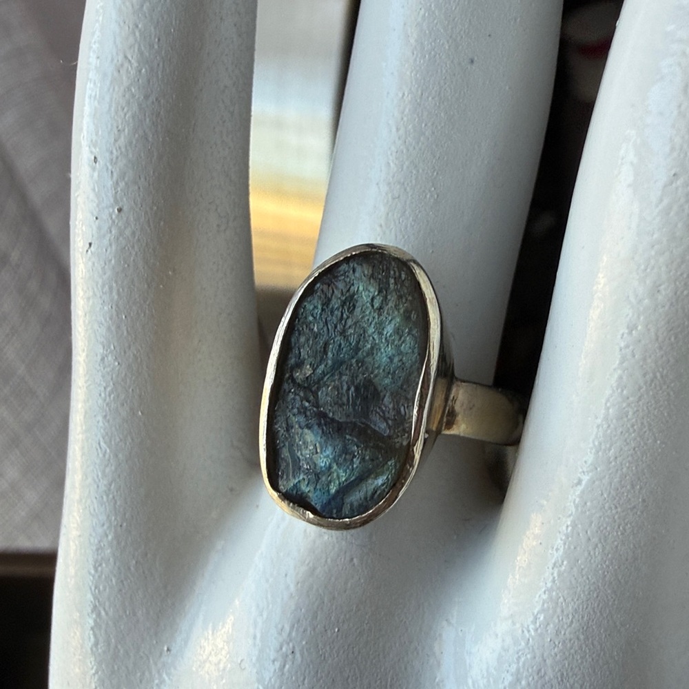 Sterling raw labradorite ring 6 1/2 - Picture 2 of 11